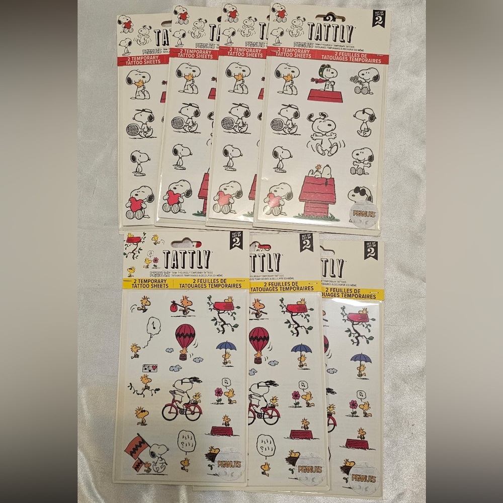 18 Tattly Temporary Tattoo Sheet Packs ( Peanuts and Cats)